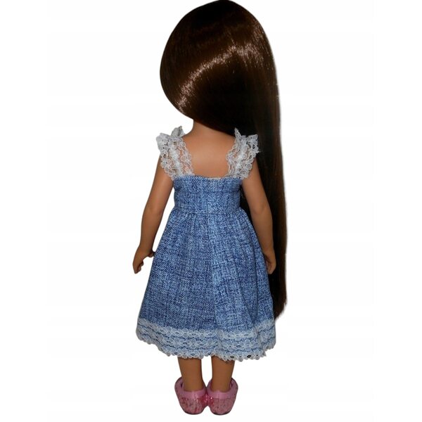 Paola Reina Puppenkleid, 32 cm, mit Spitze und Tasche, Denim