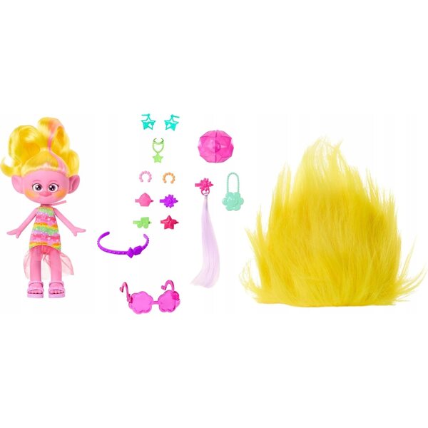 Mattel Trolls Hairsational Reveal Viva mit 10 Accessoires und flauschigem Haar