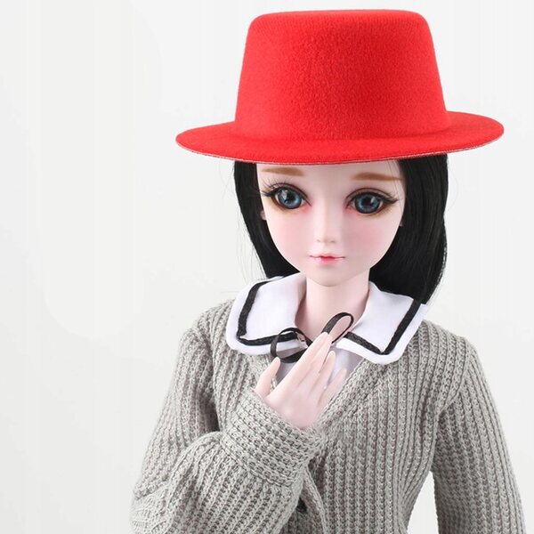 Cappello Elegante in Feltro Rosso per Bambole 1/3 BJD MSD YOSD 13 cm