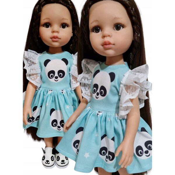 Kleid für Paola Reina 32 cm Puppe mit Spitze und Panda-Aufdruck