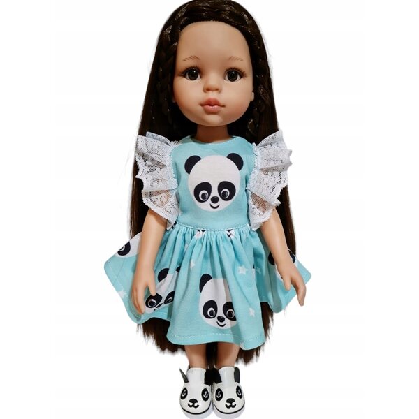 Kleid für Paola Reina 32 cm Puppe mit Spitze und Panda-Aufdruck