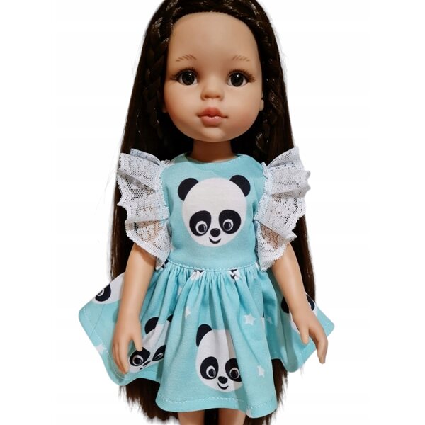 Kleid für Paola Reina 32 cm Puppe mit Spitze und Panda-Aufdruck