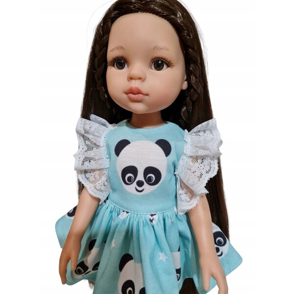 Kleid für Paola Reina 32 cm Puppe mit Spitze und Panda-Aufdruck
