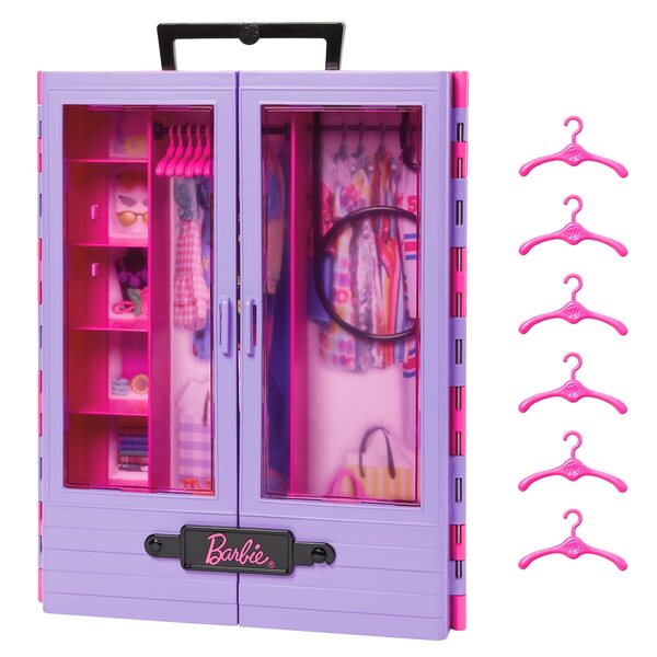 Barbie Fashion Garderobe mit Kleiderbügeln – Spielset für Mädchen ab 3 Jahren