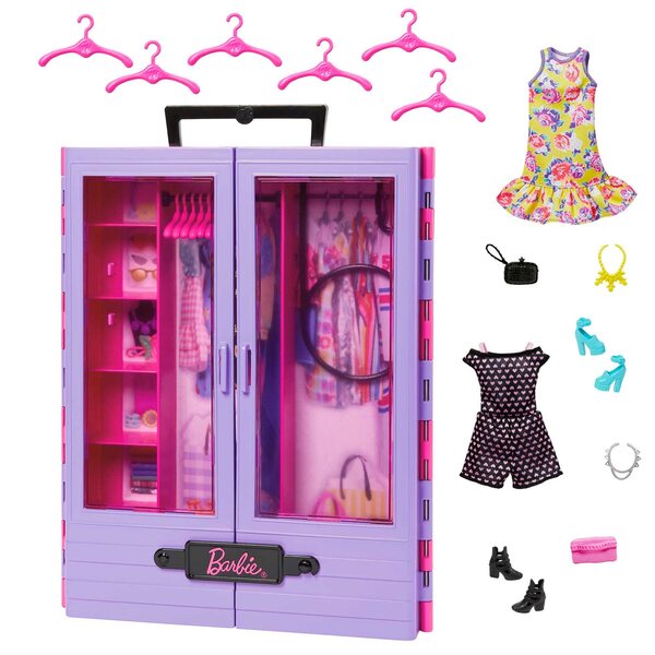 Barbie Fashion Garderobe mit Kleiderbügeln – Spielset für Mädchen ab 3 Jahren
