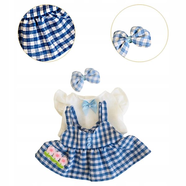 Set 3 Mini Ubranka per Bambole 20 cm Blu - Gonna, Maglietta e Cappello