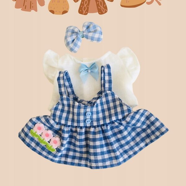 Set 3 Mini Ubranka per Bambole 20 cm Blu - Gonna, Maglietta e Cappello