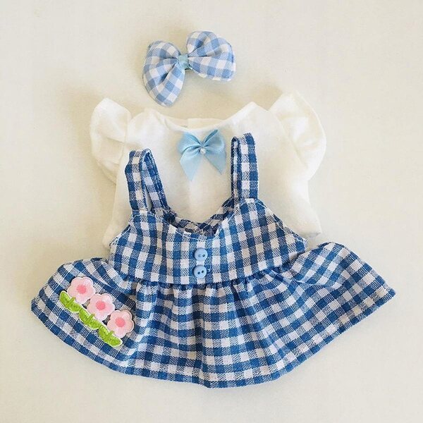 Set 3 Mini Ubranka per Bambole 20 cm Blu - Gonna, Maglietta e Cappello