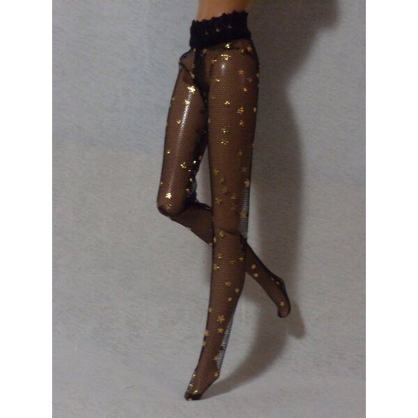 Calze nere per bambola Barbie 29 cm con motivo a rete e glitter argento