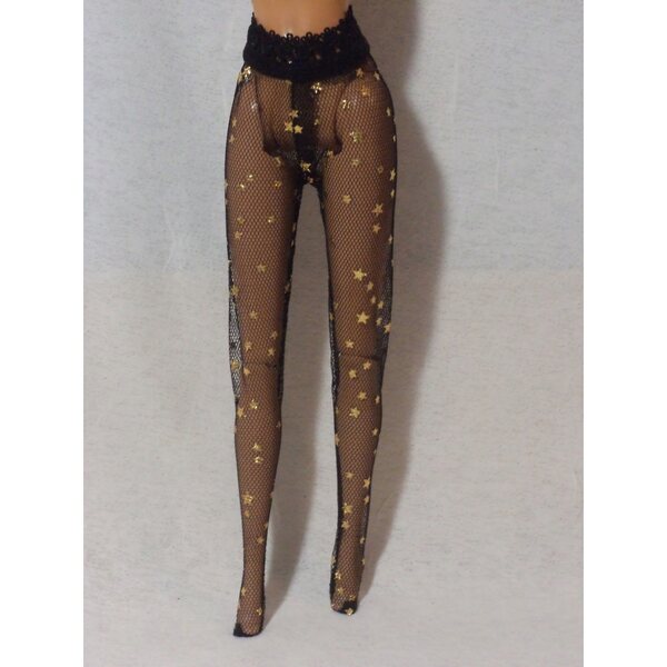 Calze nere per bambola Barbie 29 cm con motivo a rete e glitter argento