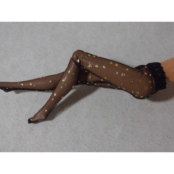 Calze nere per bambola Barbie 29 cm con motivo a rete e glitter argento