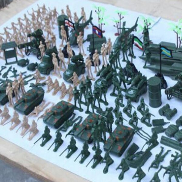 Set 158 pezzi giocattoli militari: soldati, carri armati, elicotteri e accessori