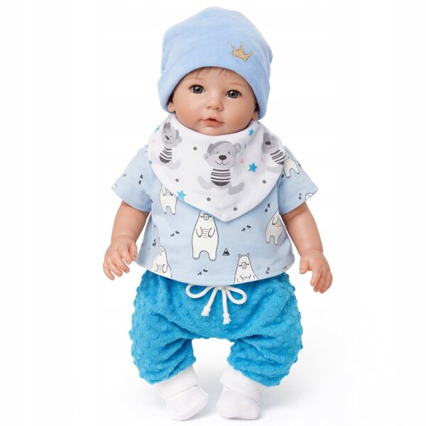 Wyprawka pour poupée 45 cm avec sac, linge et vêtements bleus