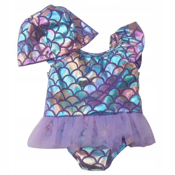 Costume da bagno viola per bambole da 43 cm con paillettes e tulle