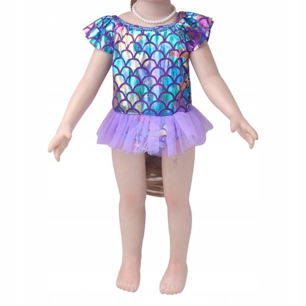 Costume da bagno viola per bambole da 43 cm con paillettes e tulle