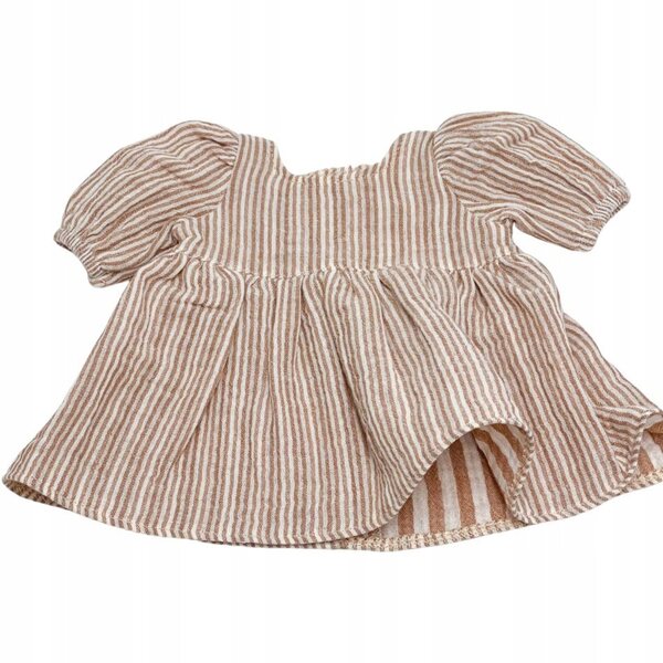 Beige gestreiftes Kleid für Miniland 38 cm und Minikane 34 cm Puppen