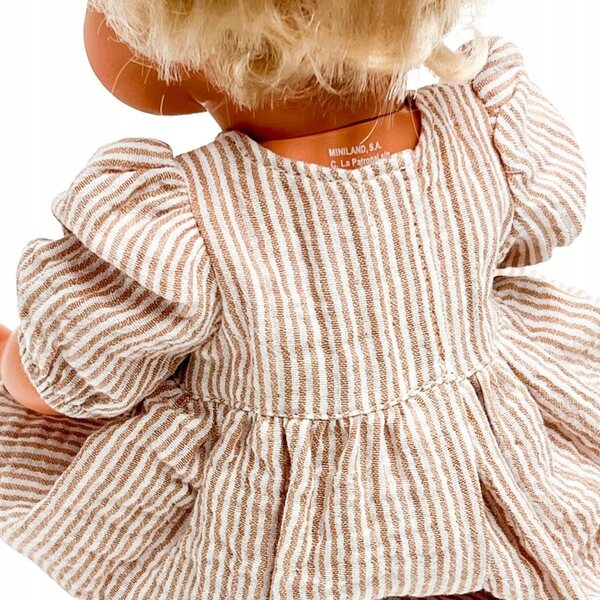 Beige gestreiftes Kleid für Miniland 38 cm und Minikane 34 cm Puppen