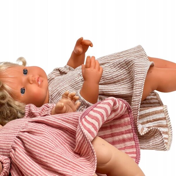 Beige gestreiftes Kleid für Miniland 38 cm und Minikane 34 cm Puppen
