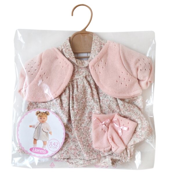 Kleidungsset für die Llorens-Puppe 42 cm – 4 Teile aus rosa Stoff, hergestellt in Spanien