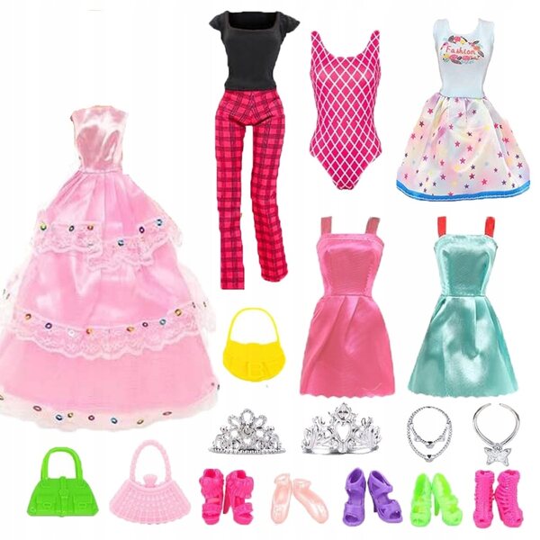 Set aus Kleidung und Accessoires für Puppen 28–30 cm – elegante und lässige farbenfrohe Kleidung