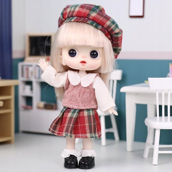 1/6 BJD-Puppe mit elastischen Gelenken, weichem Haar und roten Augen, 14 cm