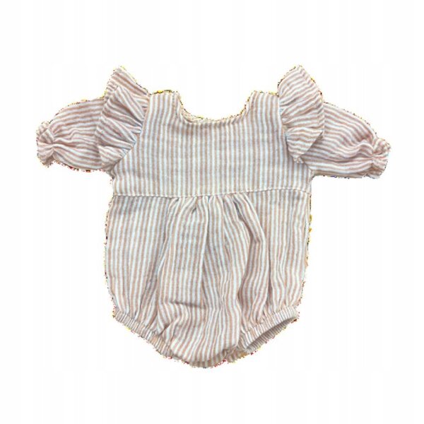 Beige gestreifter Body für Miniland 38 cm Puppe, hochwertiger Stoff