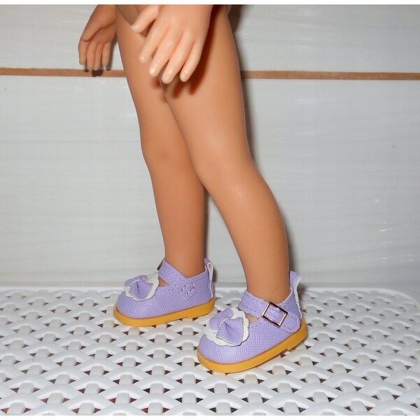 Buciki per bambola Paola Reina 32 cm viola con fiocco, chiusura a strappo