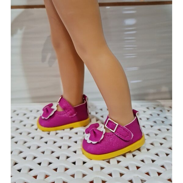Buciki fucsia con fiocco per bambola Paola Reina 32 cm, chiusura a velcro