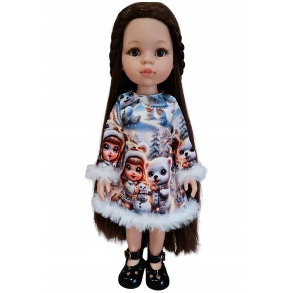 Paola Reina Puppenkleidung, 32cm Kleid mit Fell – mehrfarbig