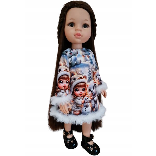 Paola Reina Puppenkleidung, 32cm Kleid mit Fell – mehrfarbig