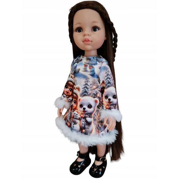 Paola Reina Puppenkleidung, 32cm Kleid mit Fell – mehrfarbig