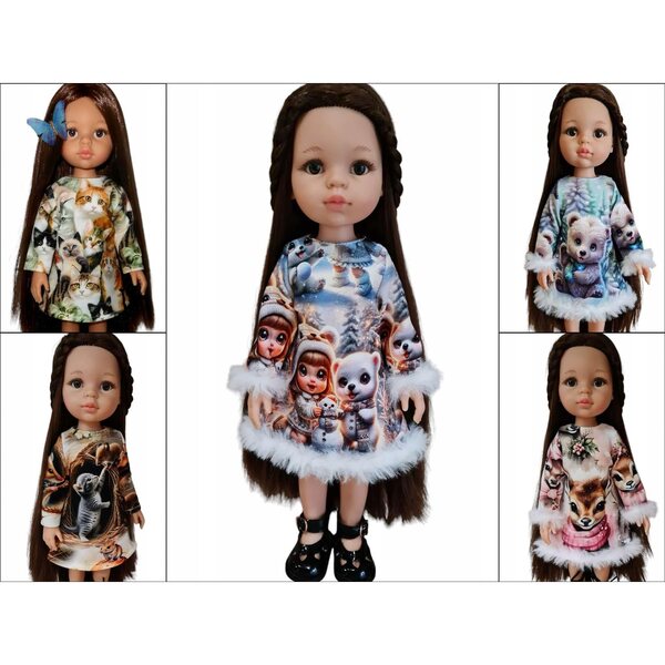 Paola Reina Puppenkleidung, 32cm Kleid mit Fell – mehrfarbig