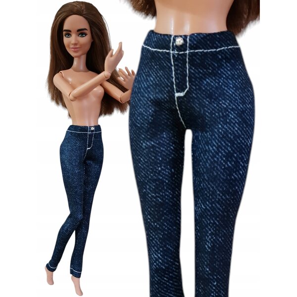 Hose für eine modische Puppe: dunkelblaue Leggings mit Zierperlen
