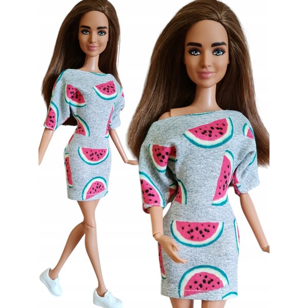 Kleid für eine Modepuppe mit Wassermelonen: Kleidung für klassische Puppen