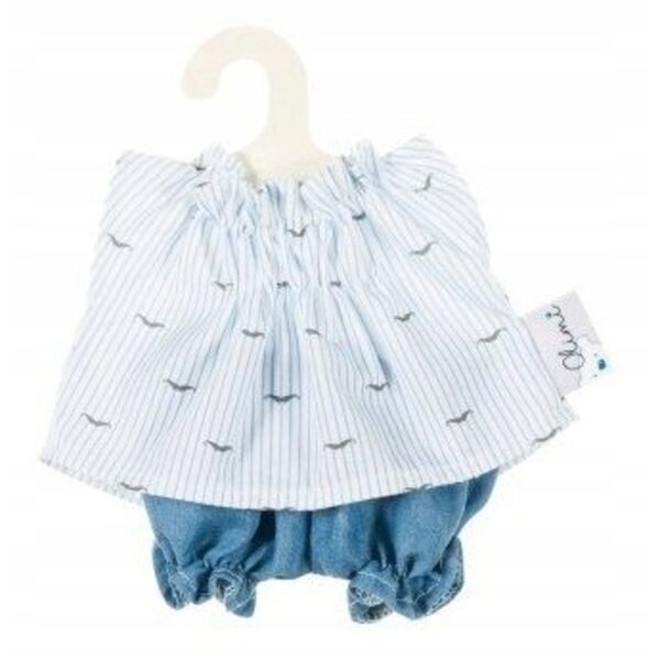 Olimi Completo Blu e Bianco per Bambole Miniland 21 cm in Cotone Morbido