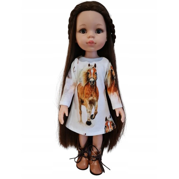 Kleid für Paola Reina 32 cm Puppe mit Pferdeaufdruck und Klettverschluss