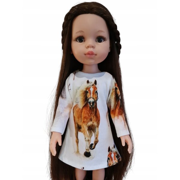 Kleid für Paola Reina 32 cm Puppe mit Pferdeaufdruck und Klettverschluss
