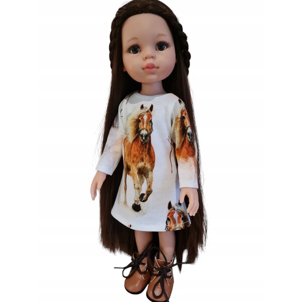 Kleid für Paola Reina 32 cm Puppe mit Pferdeaufdruck und Klettverschluss