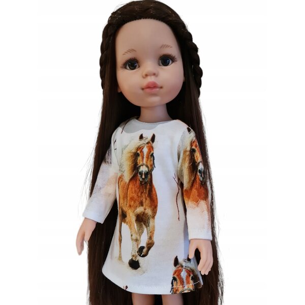 Kleid für Paola Reina 32 cm Puppe mit Pferdeaufdruck und Klettverschluss