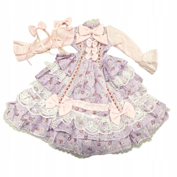 Prinzessinnenkleid für 34 cm große BJD-Puppen in Rosa und Lila, komplette Kleidung