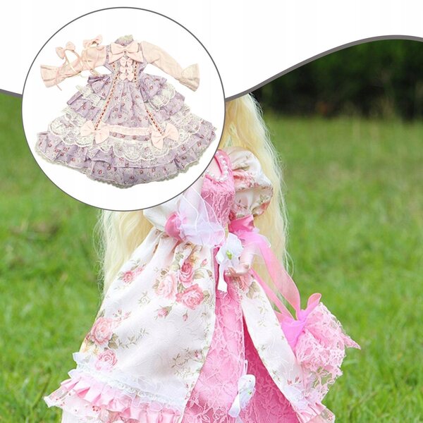 Prinzessinnenkleid für 34 cm große BJD-Puppen in Rosa und Lila, komplette Kleidung