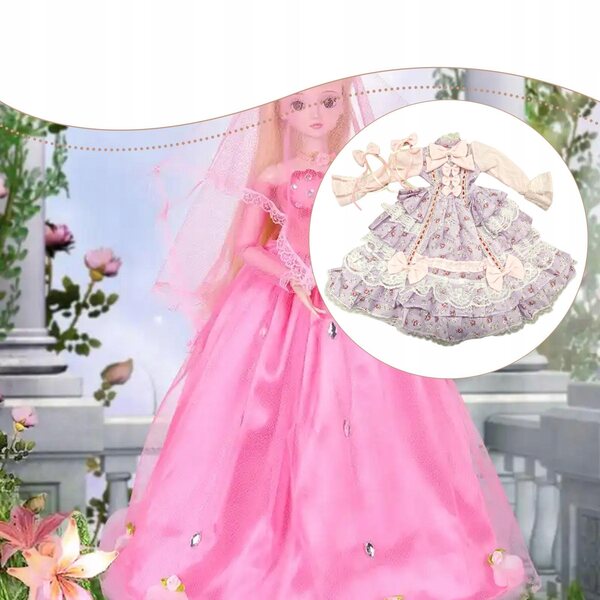 Prinzessinnenkleid für 34 cm große BJD-Puppen in Rosa und Lila, komplette Kleidung