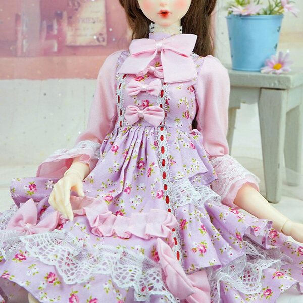 Prinzessinnenkleid für 34 cm große BJD-Puppen in Rosa und Lila, komplette Kleidung