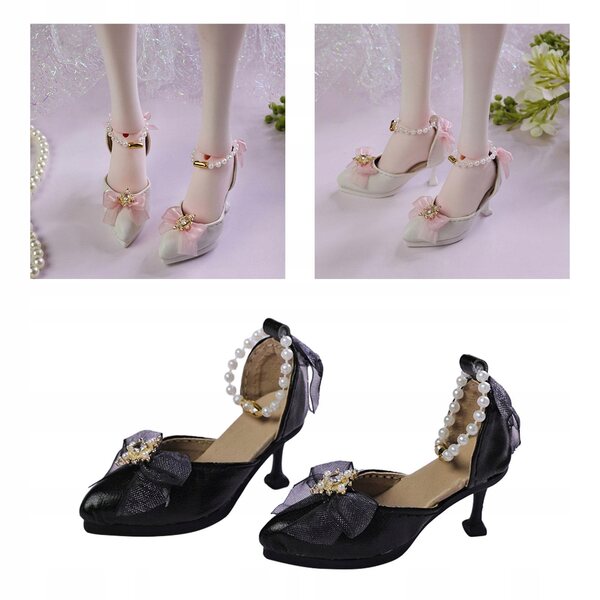 Scarpe con Tacco per Bambole Scala 1/4 - Accessorio Costume Nero 6x2 cm