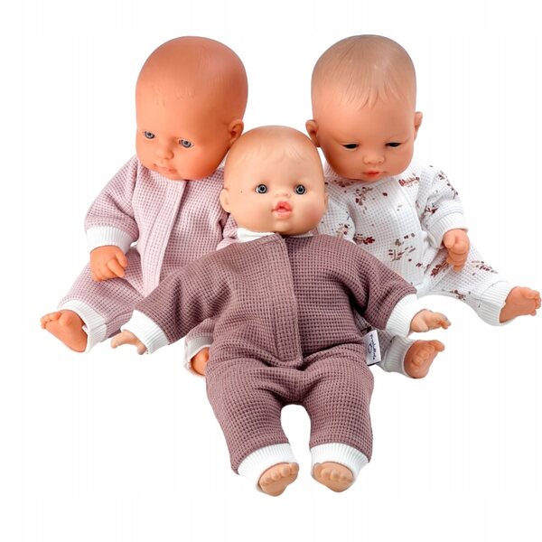 Fußloser Schlafanzug in gebrochenem Lila für die Puppen Minikane 28 cm und Miniland 32 cm