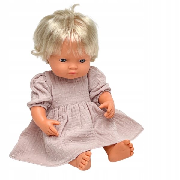 Kleid für Miniland- und Minikane-Puppen 34–38 cm in puderrosa Plumeti