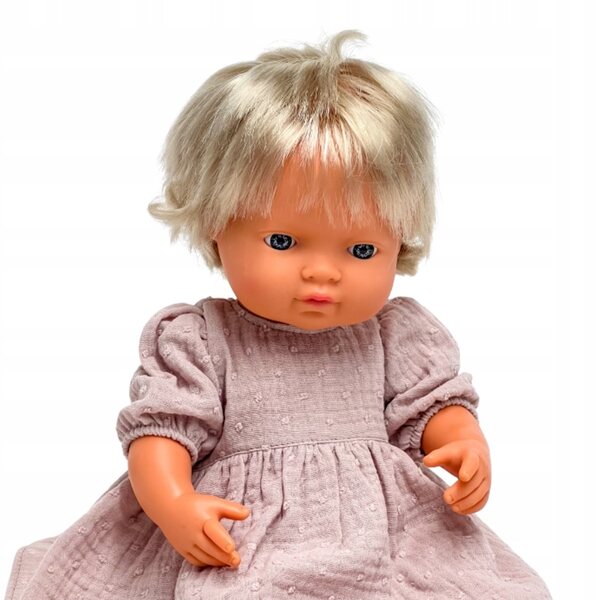 Kleid für Miniland- und Minikane-Puppen 34–38 cm in puderrosa Plumeti