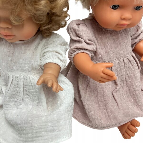 Kleid für Miniland- und Minikane-Puppen 34–38 cm in puderrosa Plumeti