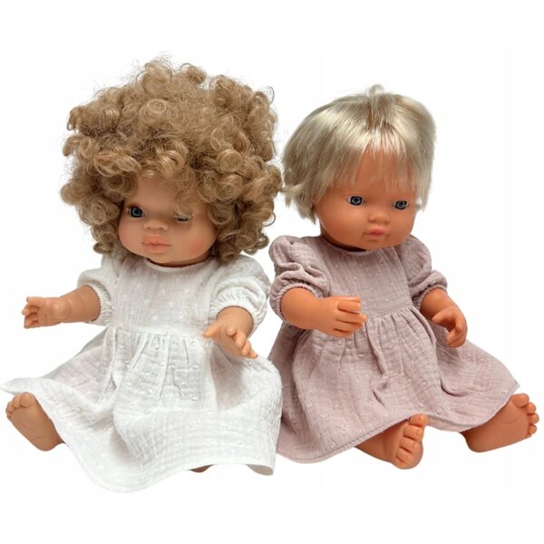Kleid für Miniland- und Minikane-Puppen 34–38 cm in puderrosa Plumeti