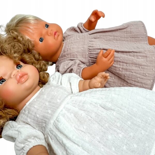 Kleid für Miniland- und Minikane-Puppen 34–38 cm in puderrosa Plumeti
